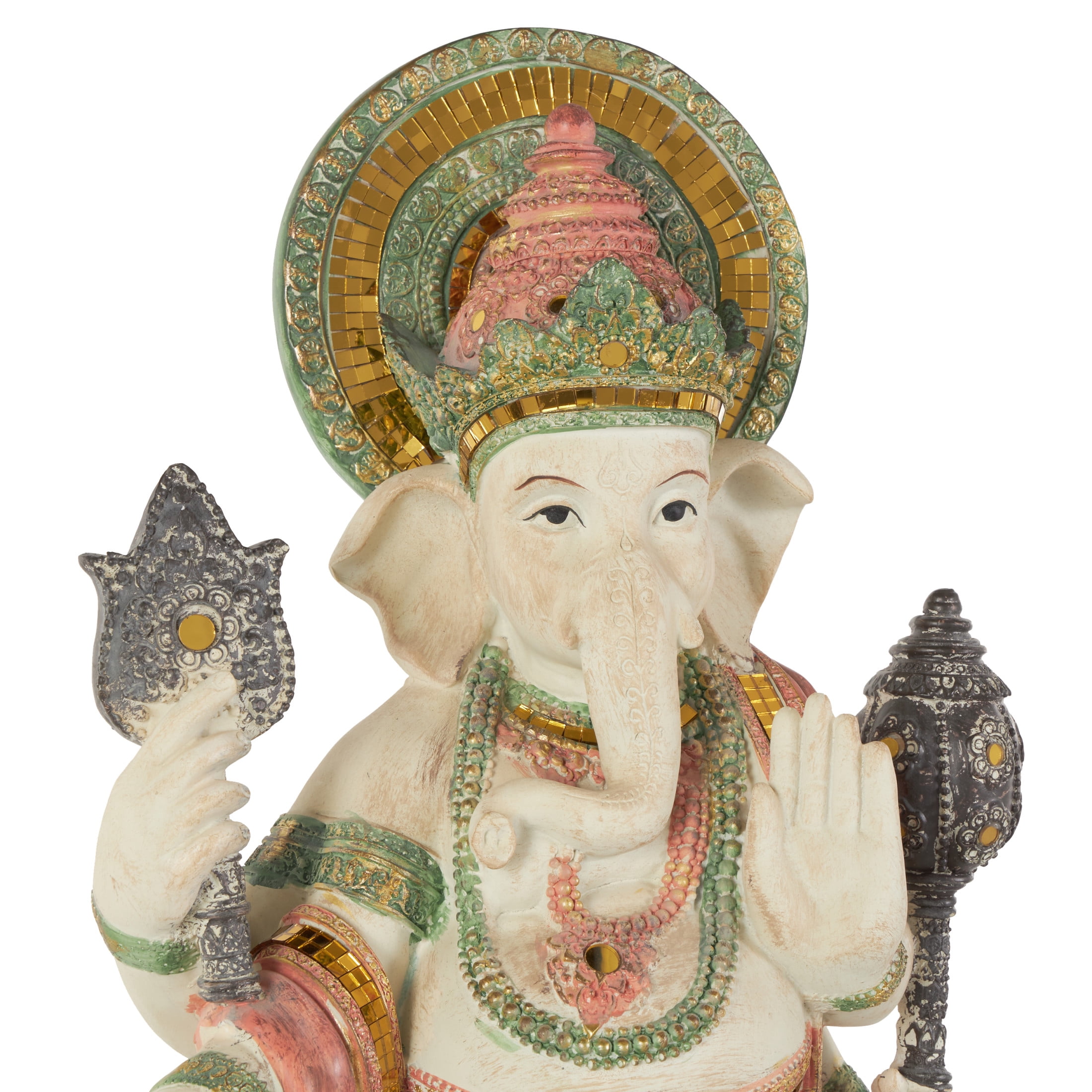 12" x 27" Gold Resin Ganesh Sculpture with Green, Blue, and Red Accents, by DecMode