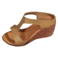 thumbnail image 6 of Rokment Women's Platform Wedges Dressy Sandals Trendy Casual Leather Open Toe Chunky High Heels Orthopedic Gladiator Dress Slip on Summer Shoes for Ladies Khaki Size 7.5, 6 of 7