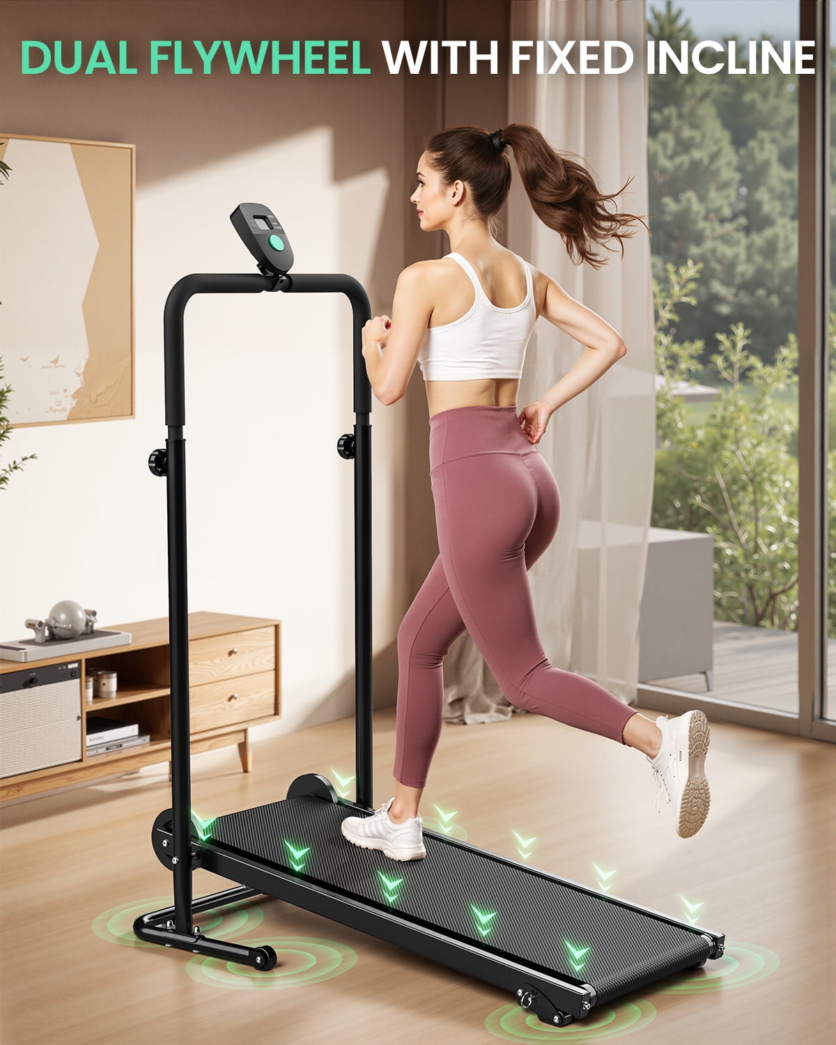 Akluer Manual Walking Treadmill with Fixed Incline, Non-Electric Compact Treadmill for Home Exercise, Quiet Motor-Free Design, Anti-Slip Belt