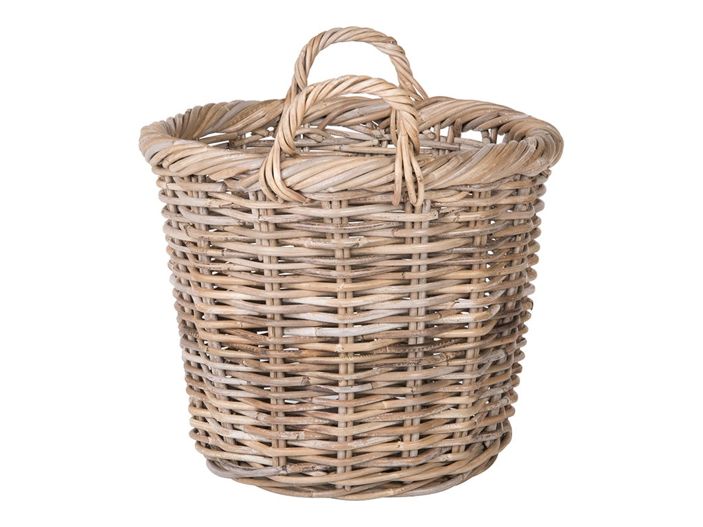 Kouboo Rattan Round Basket &, Nursery, Handwoven with Handles, Organizer, Indoor & Outdoor Planter Basket Gray-Brown