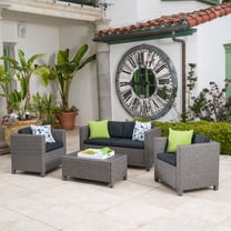 Cascada 4 Piece Wicker Chat Set with Cushions and Cover, Mixed Black, Dark Grey