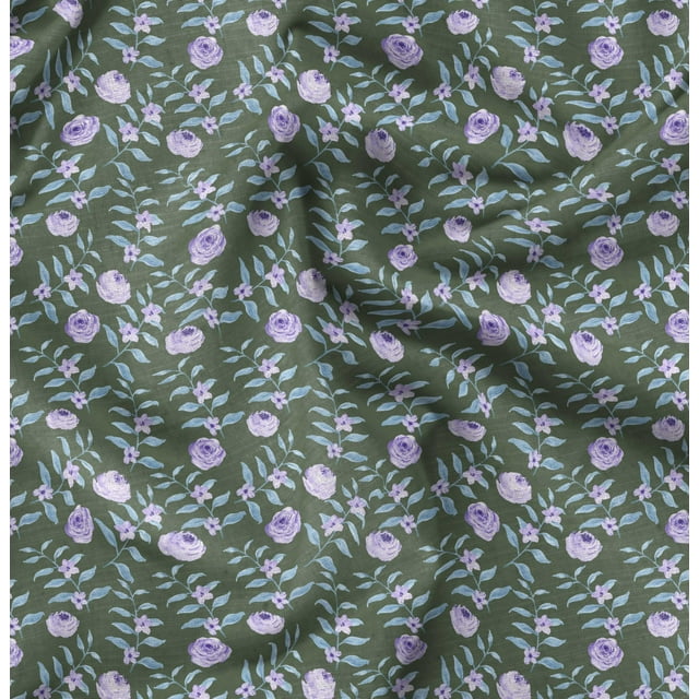 Soimoi Green polyester Crepe Fabric Leaf Floral Printed Craft Fabric by the Yard 42 Inch Wide