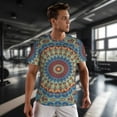 thumbnail image 3 of Wukai Round Mandala Print Men's Short-Sleeved Mesh T-Shirt,Quick-Dry Short Sleeve Workout T-Shirt-X-Large, 3 of 8