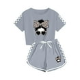 thumbnail image 4 of Lovzfmll 2-Piece Girl's Plaid Bow Print Set, Short Sleeve Round Neck Top & Elastic Shorts, Casual Outfits for Kids 10-12 Years, 4 of 8