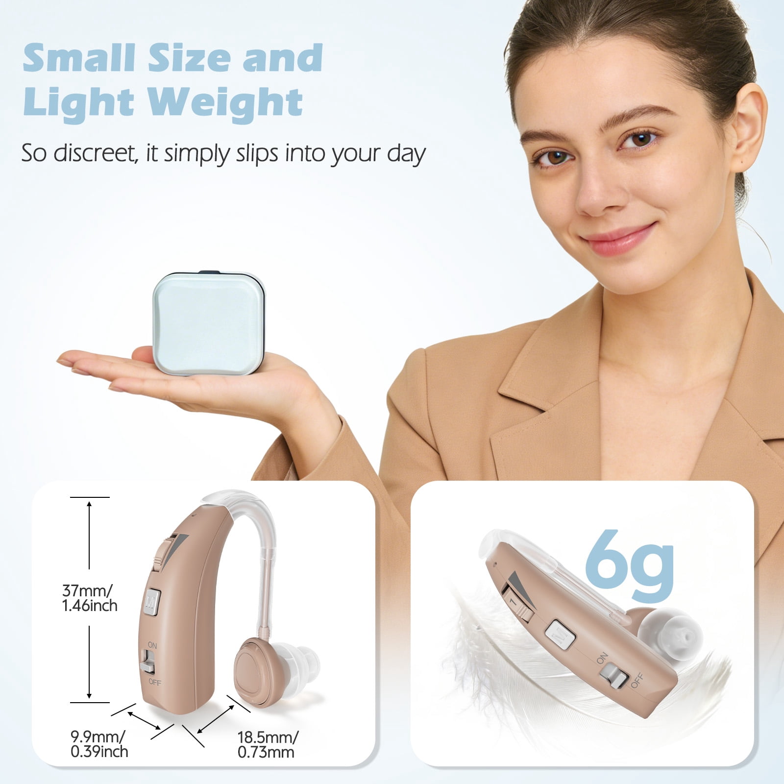 Delmicure Digital Hearing Aid for Seniors, Rechargeable, Single, VHP-1303, Beige