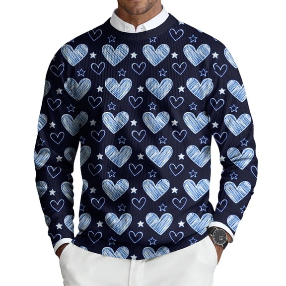 Mens Crewneck Pullover Sweater Valentine's Day Long Sleeve Heart Love Knit Sweaters Valentine's Day Slim Fit Pullover