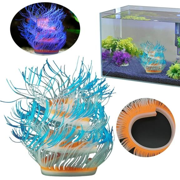 Safeglitz Glowing Sea Aquarium Decor – Changeable artificial floating silicone plants, fish tank ornaments Aquarium fish tank landscaping anemone decoration blue