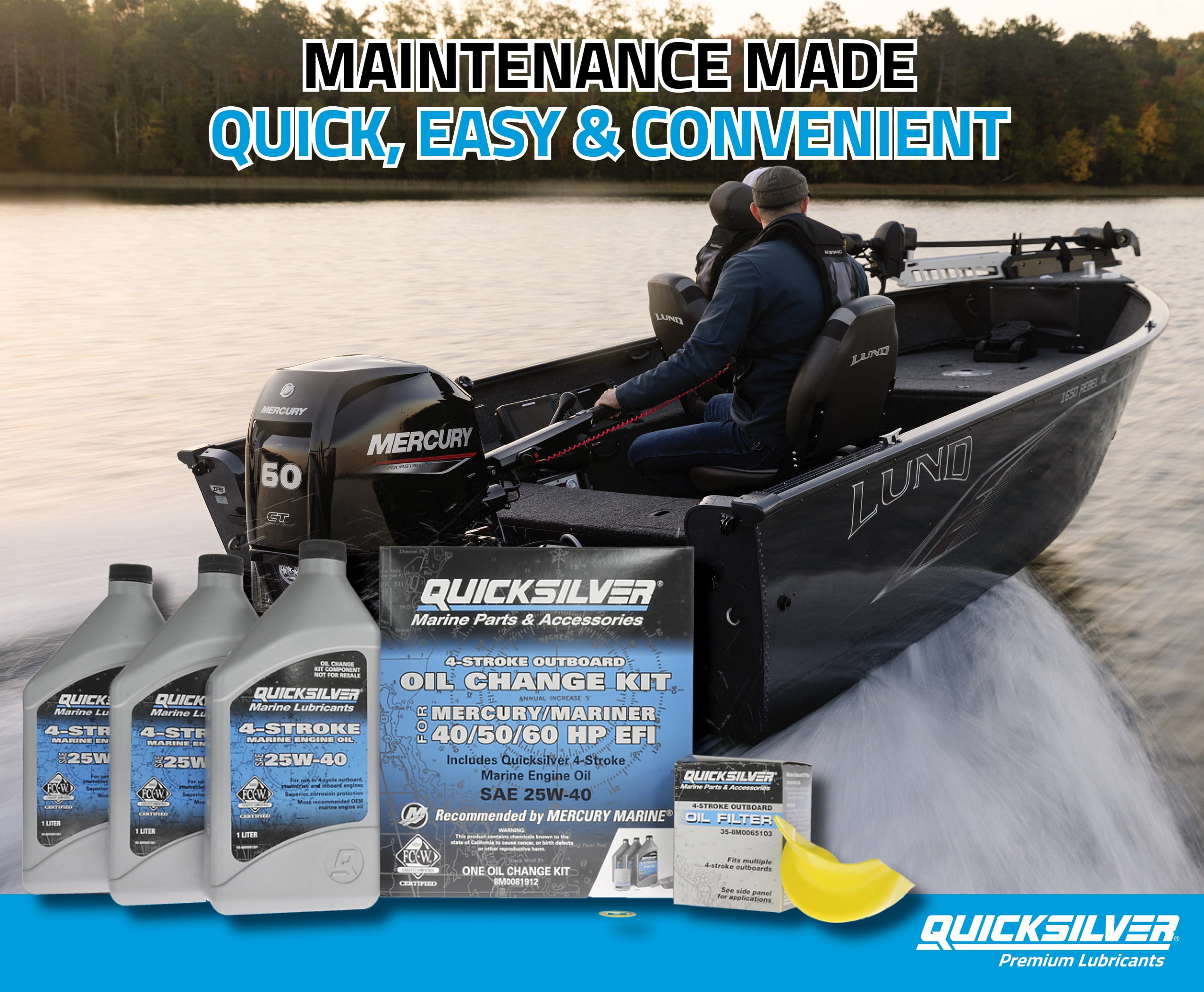 Quicksilver 25W-40 Oil Change Kit for 4-Stroke 40hp, 50hp and 60hp Mercury Outboards