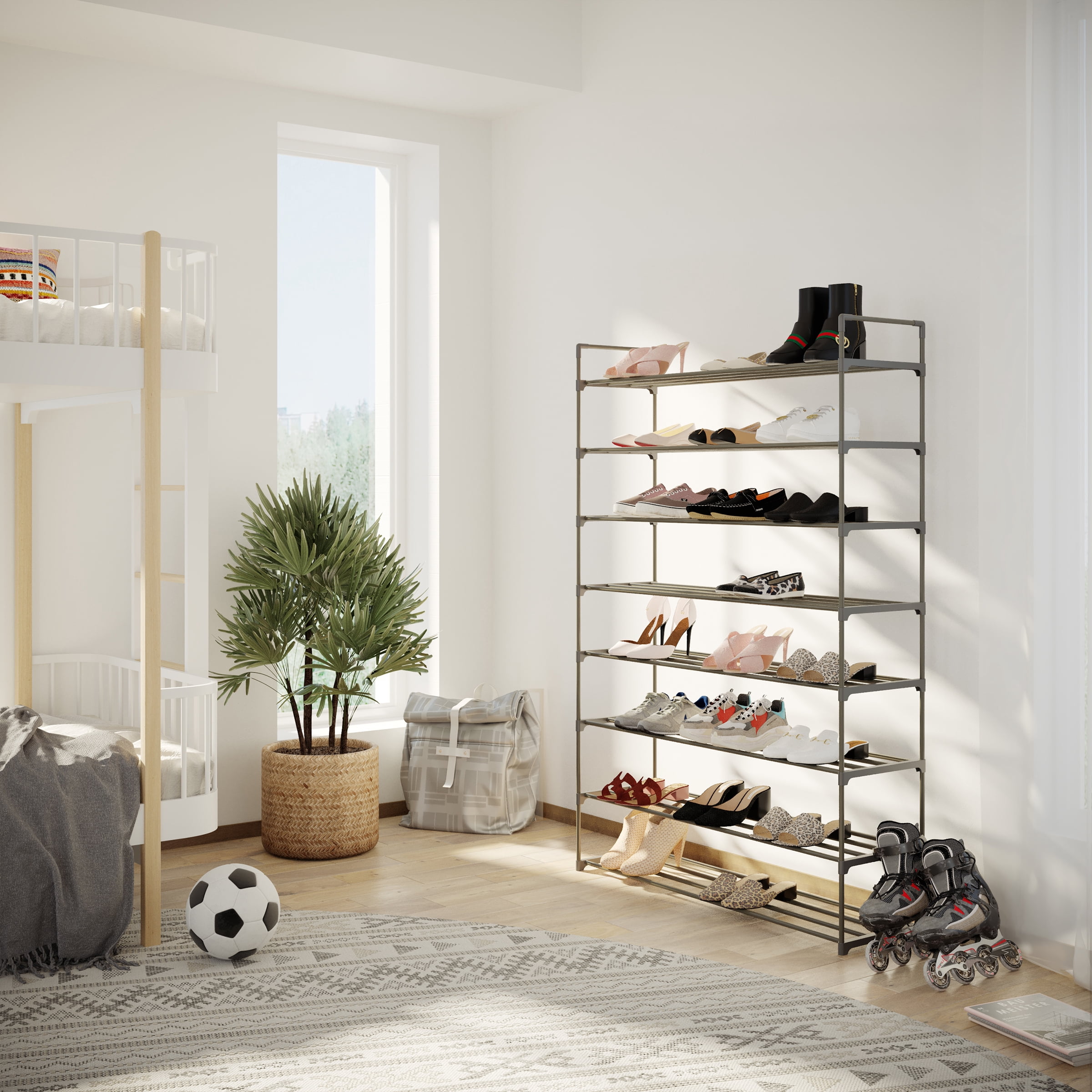 Somerset Home 8-Tier Stackable Shoe Rack Organizer - 40.9"x60.6" Shoe Shelf Organizer for 40 Pairs Sneakers, Heels, Boots (Gray)