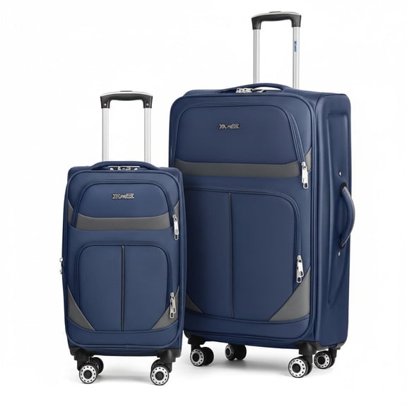 New York Xpress 2-Piece Softside Luggage Set Lightweight Expandable Spinner Suitcase, 20" Carry-on & 28" Checked, Navy/Grey, WD8815
