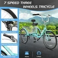thumbnail image 2 of MOPHOTO Adult Tricycle,7 Speed Trike Bike Cruiser,with 26" Big 3 Wheels, Cyan Tricycles for Men,Women,Seniors, 2 of 7