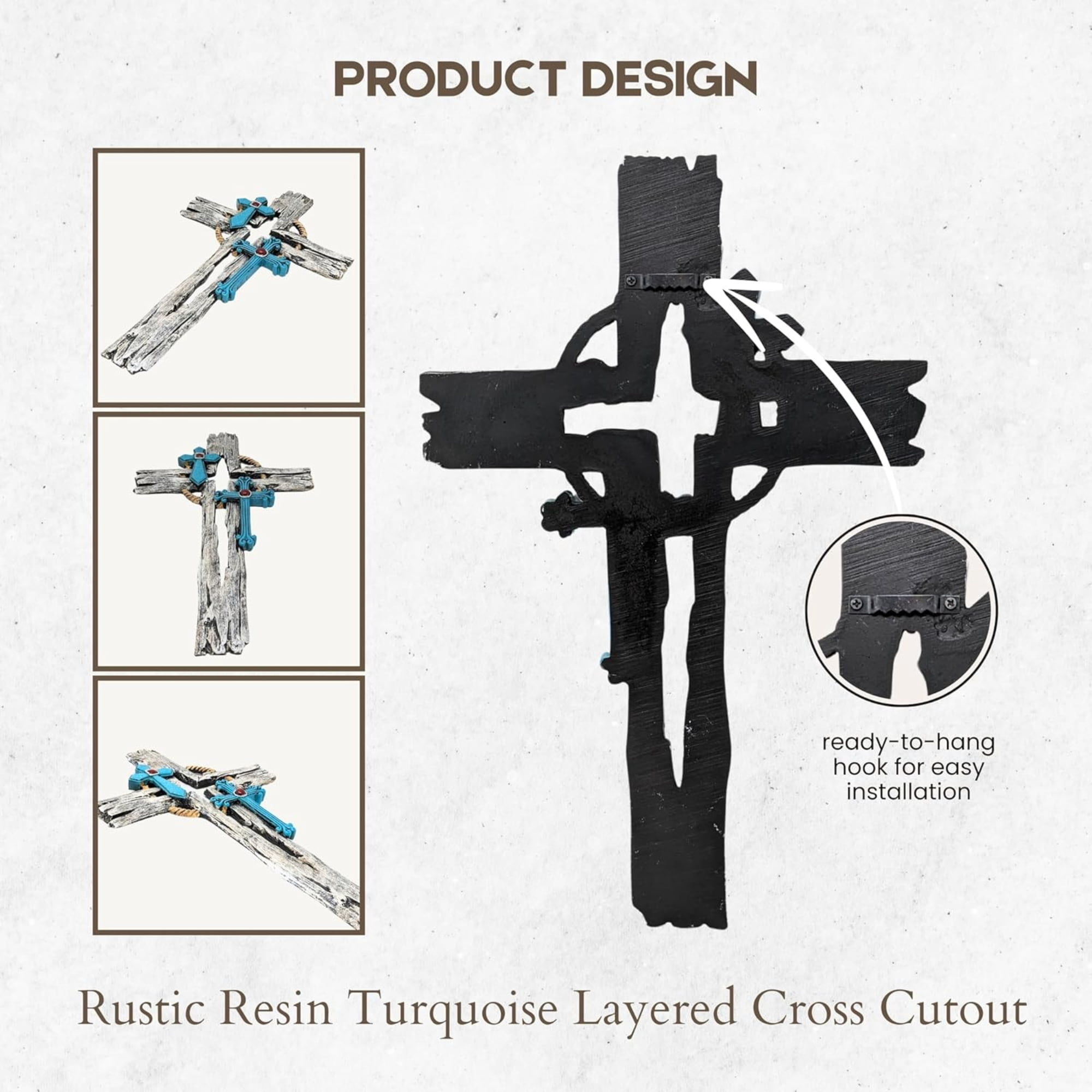 Layered Faux Driftwood Cutout Wall Cross - Resin Rustic Distressed Driftwood Look with Turquoise Crucifix for Southwestern Spiritual & Religious Wall Décor - Inspirational Wall Art for Home & Office