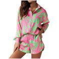 thumbnail image 1 of Moda mujer Casual verano cuello pico botón manga larga camisa Top + pantalón conjunto Wmkox8yi  bvn133, 1 of 9