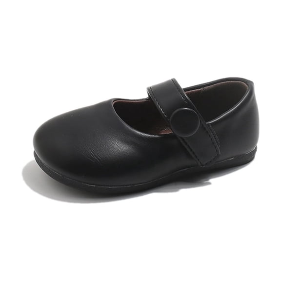 FSYBOA Girls Dress Shoes Size 1(Big Kids), Hook and Loop Strap Soft Soled Non Slip Comfortable Kids Flat Shoes Black
