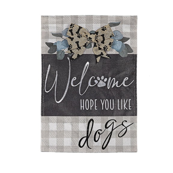 Evergreen Dogs and Checks Garden Burlap Flag 12.5 x 18 Inches Indoor Outdoor Decor