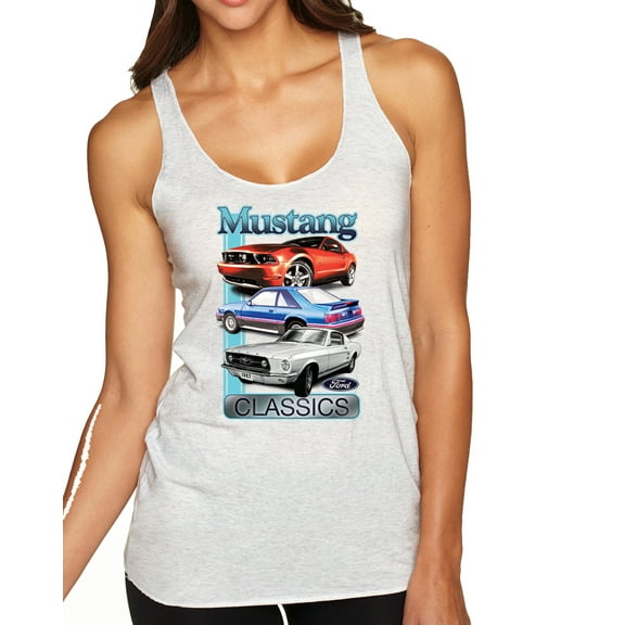 Wild Bobby Mustang Ford Classics Cars and Trucks Women Tri-Blend Racerback Tank Top, Heather White, Medium
