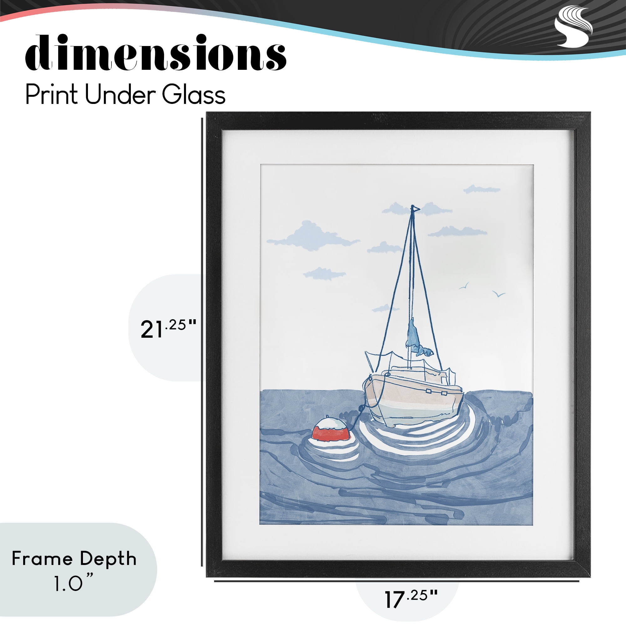 Stupell Industries Cool Tone Sailboat Floating Black Framed Print Under Glass, design by Melissa Tilley