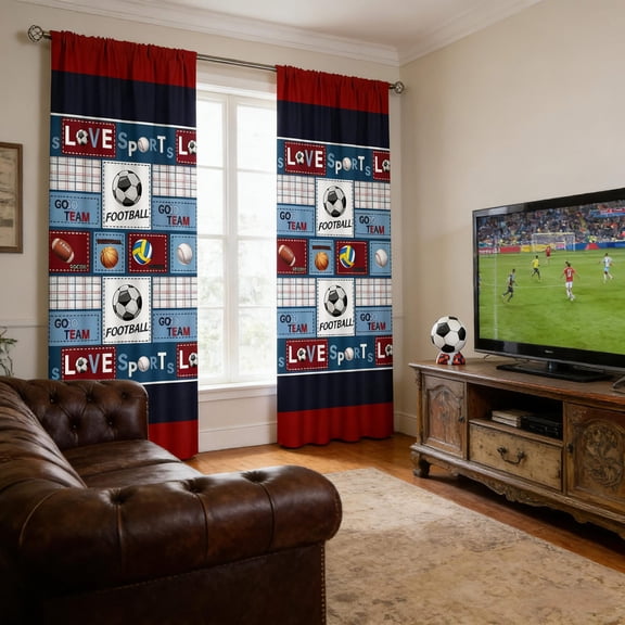 Yhmxh 2 Pack Bedroom Window Curtains, Kitchen Coffee Curtain Washbasin And Cabinet Dustproofs Curtain Basketball Soccer Baseball Sports Theme Home Living Room Blackout Curtains 29.53x64.96in