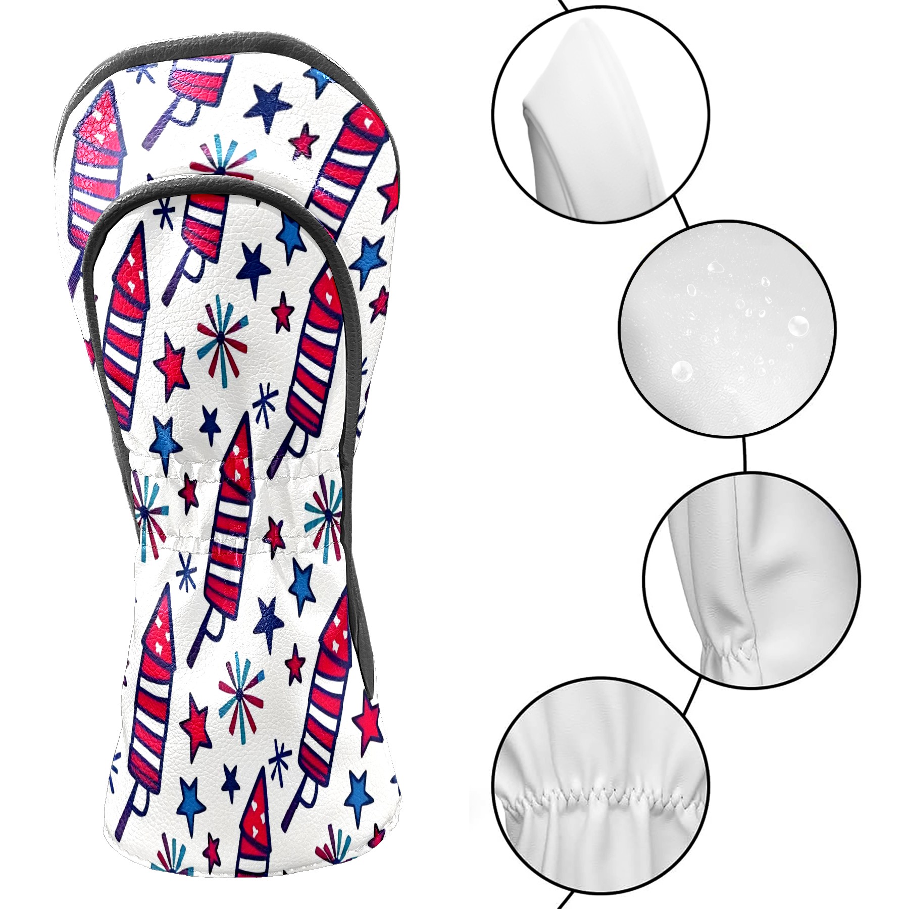 Golf Club Covers, RedBlue FireworkRocket Premium PU Leather Driver Hybrid Putter Head Covers with Velvet Lining, Waterproof Golf Gifts for Men Women