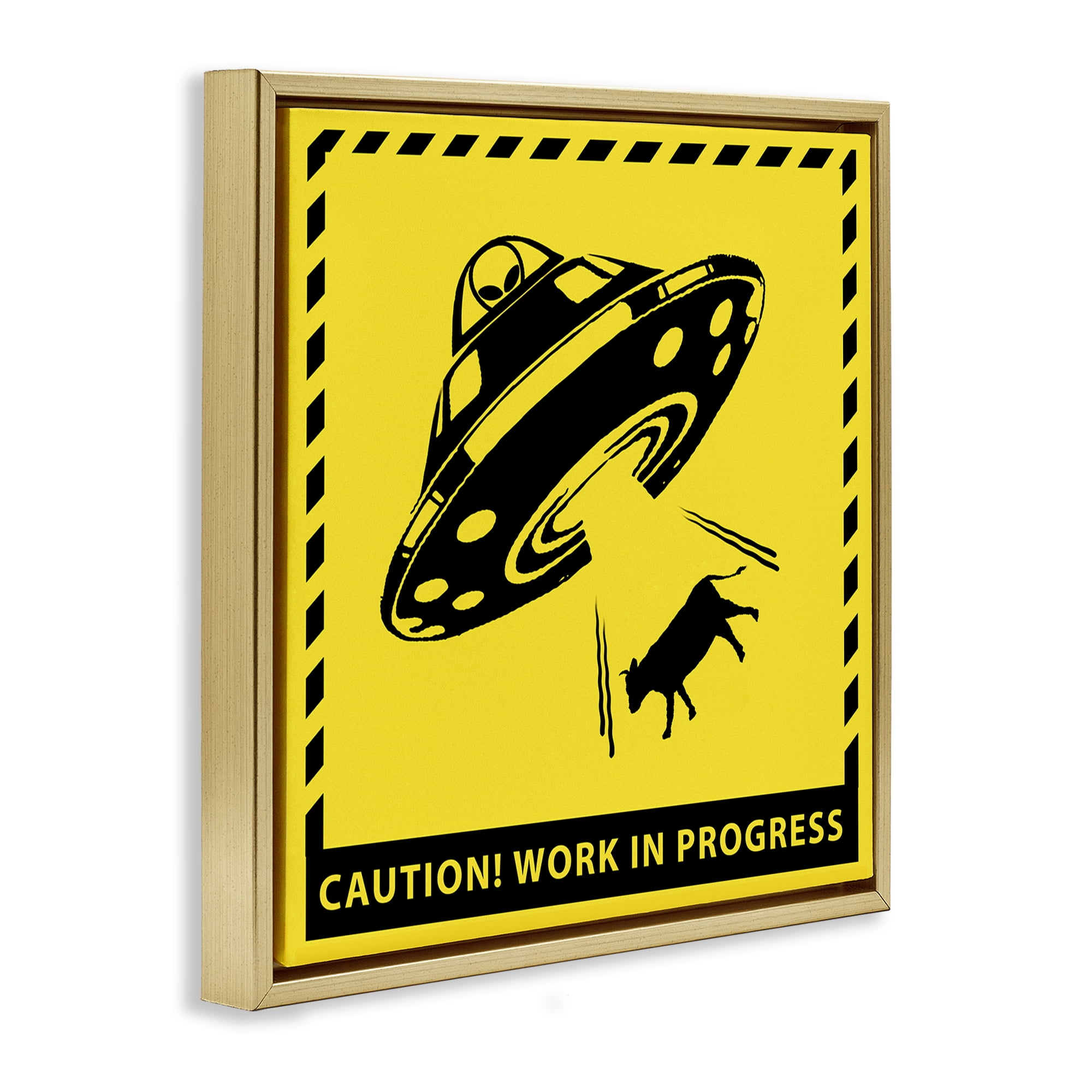 Stupell Industries Work In Progress UFO Novelty & Humor Painting Gold Floater Framed Canvas Art Print Wall Art, 25 x 25