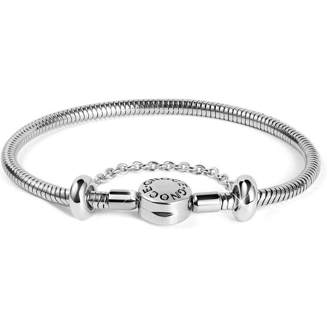 Pulsera básica de metal con cadena para dije, de serpiente, de acero inoxidable, con cierre redondo