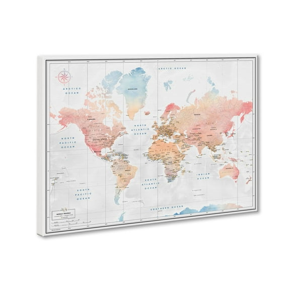 World Map Canvas with Pins: Explore Political or Tourist Destinations in 5 Colors. | Perfect Gift for Travelers" sized 22" x 16" | by Pin Adventure map (Soft Pastel, Political map)
