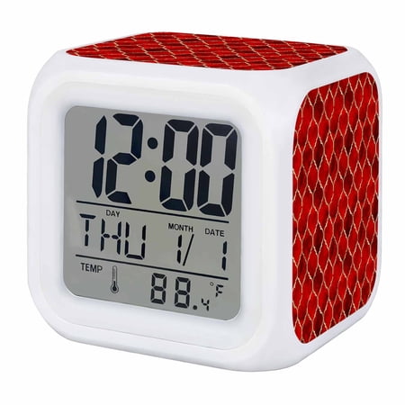 Alarm Clocks Deep Red Marble Digital Clock 7 Color LED Night Light Silent Non-Ticking Battery Operated Lattice Modern Art Cube Clocks Decorative for Bedroom Bedside Living Room Office School Decor