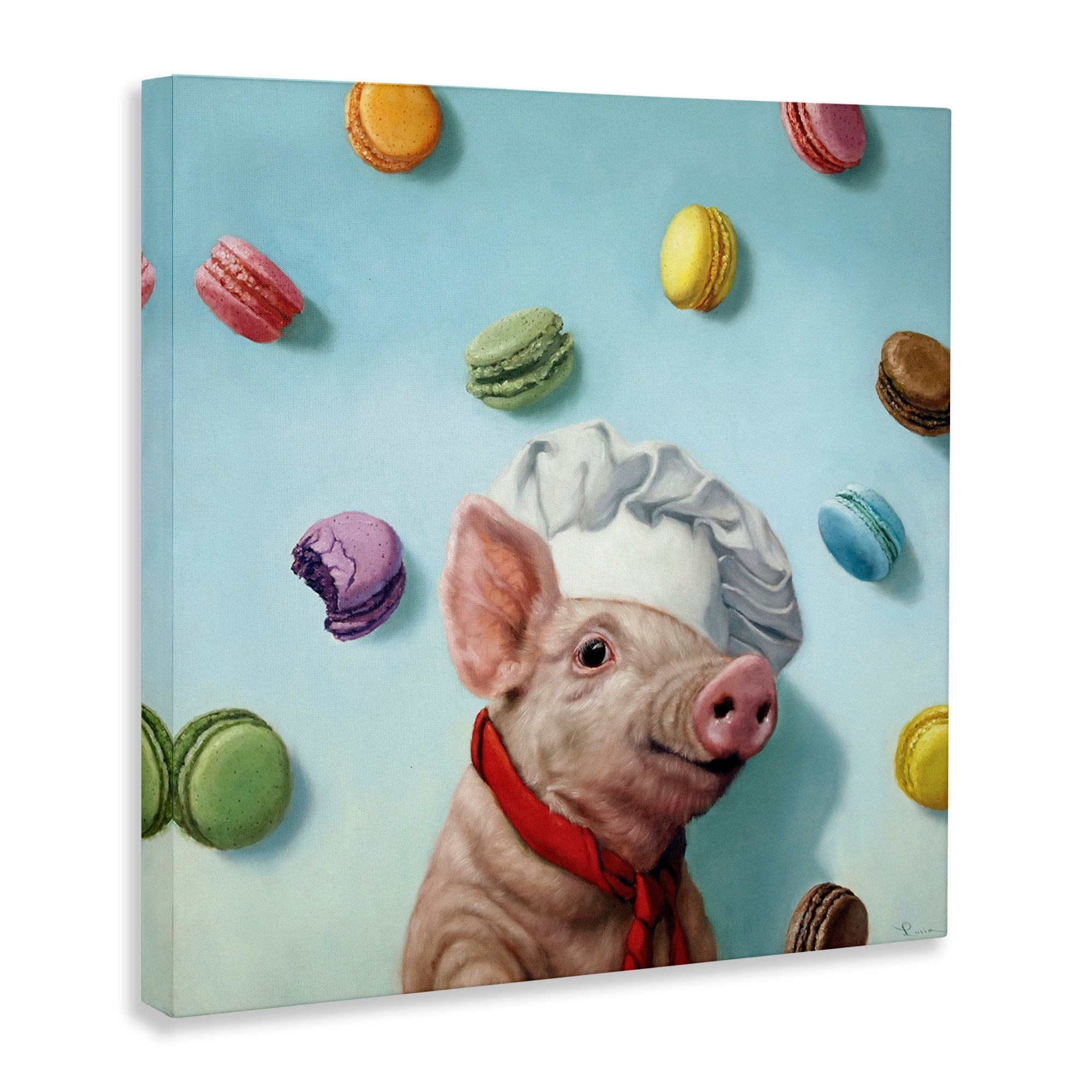 Stupell Industries Adorable Pig Chef with Playful Macaron Pastries,30 x 30,Designed by Lucia Heffernan