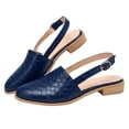 thumbnail image 4 of KIJBLAE Women Summer Shoes Leather Flats Checkered Pattern Slip-On Mules Sandals Buckle Strap Slingback Pointed Toe Flat Heel Loafers Blue 41, 4 of 4