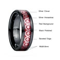 thumbnail image 5 of 8mm Mens Tungsten Ring with Clover and Horseshoe Pattern Inlaid above Red Background, 5 of 6