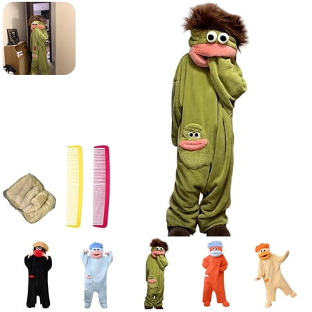 Silly Goofy Onesie for Adults - Frog Onesie Funny Monster Pajamas Fleece Jumpsuit Hooded 2026 Fashion Cozy Relaxed Fit Plush Loungewear with Shoes Included and 2Comb Green XL