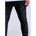 thumbnail image 6 of Crysp Denim Men's Distressed Rip & Repair Paint Splatter Skinny Fit Black Jeans (30, Black Wash), 6 of 6