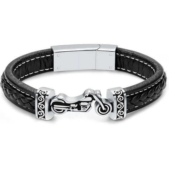 Motorcycle Cremation Bracelet for Ashes Stainless Steel Urn Ashes Holder Braided Leather Keepsake Urn Bangle for Human / Pet