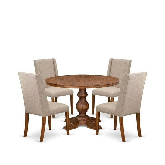 Luxe by East West Furniture 5-Piece Dining Room Set A Dining Table, 4 Light Tan Fabric Upholstered Chairs