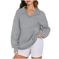 thumbnail image 1 of WEAIXIMIUNG Sweat à Capuche Zippé pour Femmes Léger Pull Uni Col en V Sans Capuche Manches Longues, 1 of 5