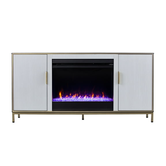 Southern Enterprises Daltaire Wood and Metal Fireplace Media Console in White