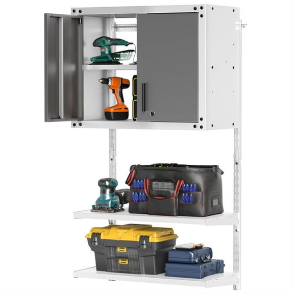 Demi Bonn Metal Wall Cabinet with Lock and 3 Adjustable Shelves, Garage Storage Cabinet, Gray