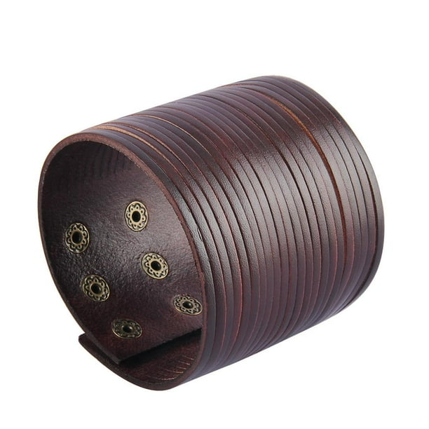Elegante punk ancho correa de muñeca de material cuero banda brazalete brazalete tiras de material cuero para hombres mujeres regalos marrón Yinane Pulsera ancha Steampunk