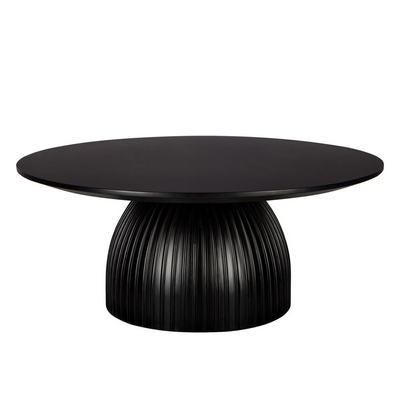 SHYFOY Round Solid Wood Coffee Table Black Pedestal Center Table for Living Room Furniture