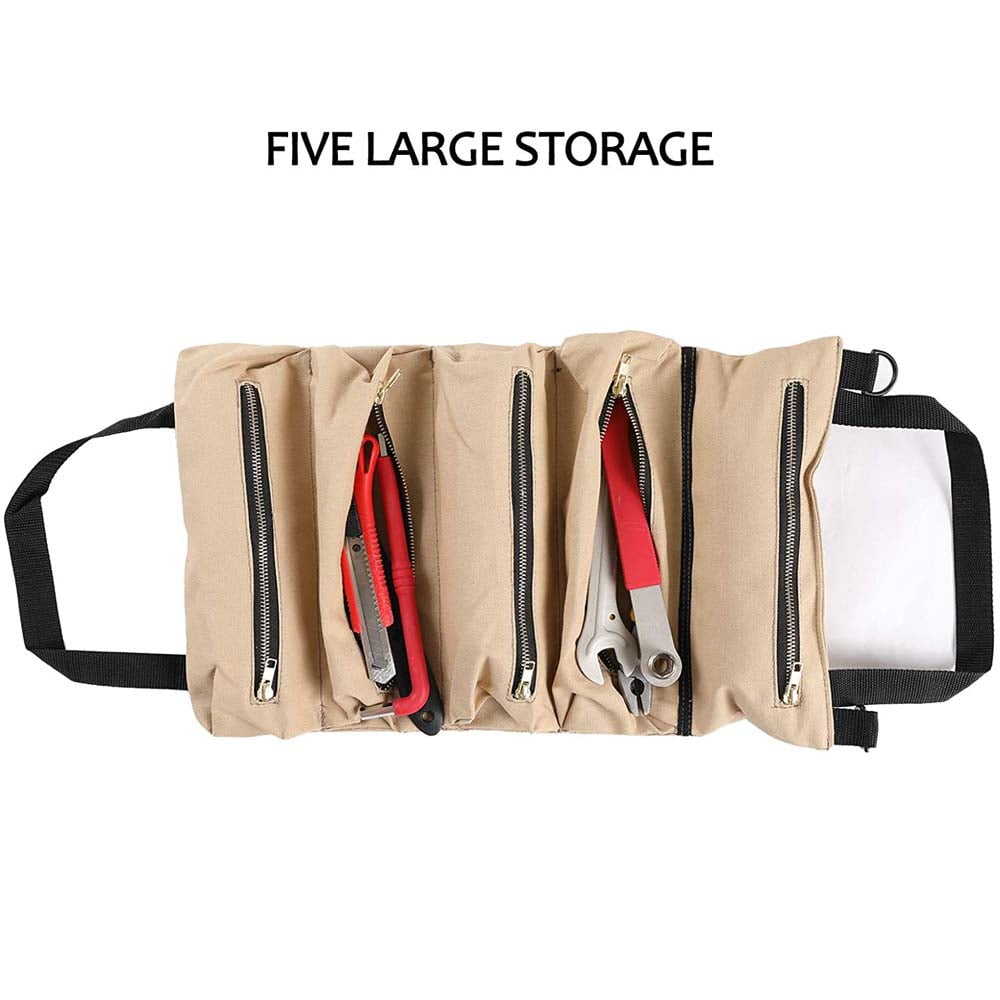 Details about   Black Tool Roll Up Bag Wrench Roll Pouch,Canvas Tool Organizer Bucket Zipper 