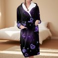 thumbnail image 2 of Women's Fleece Plush Robe Long Warm Plush Bathrobe Loungewear Jacket Printed Comfort Robe, 2 of 5