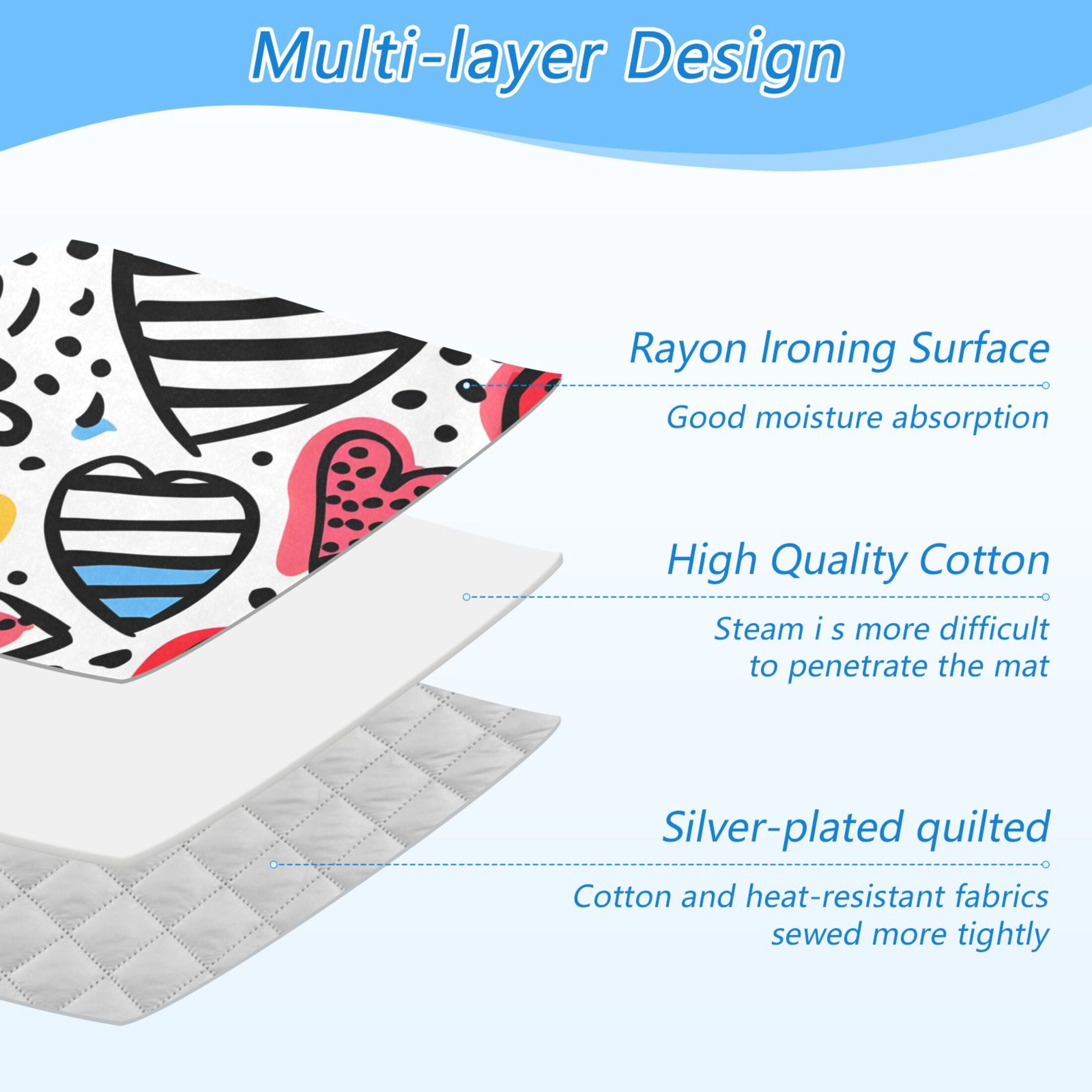 Cute Hearts Ironing Board Covers Heat Resistant Ironing Pad Mat Portable for Travel Washer Dryer Table