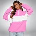 thumbnail image 5 of Quarter Zip Sweatshirt Women Stand Collar Color Block Fleece Pullover Lightweight Casual Loose Long Sleeve Fall Sweatshirt No Hood Pinks L, 5 of 8