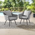 thumbnail image 2 of Contemporary Modern Urban Designer Outdoor Patio Balcony Garden Furniture Side Dining Armchair Chair, Set of Two, Fabric Rattan Wicker, Grey Gray, 2 of 6