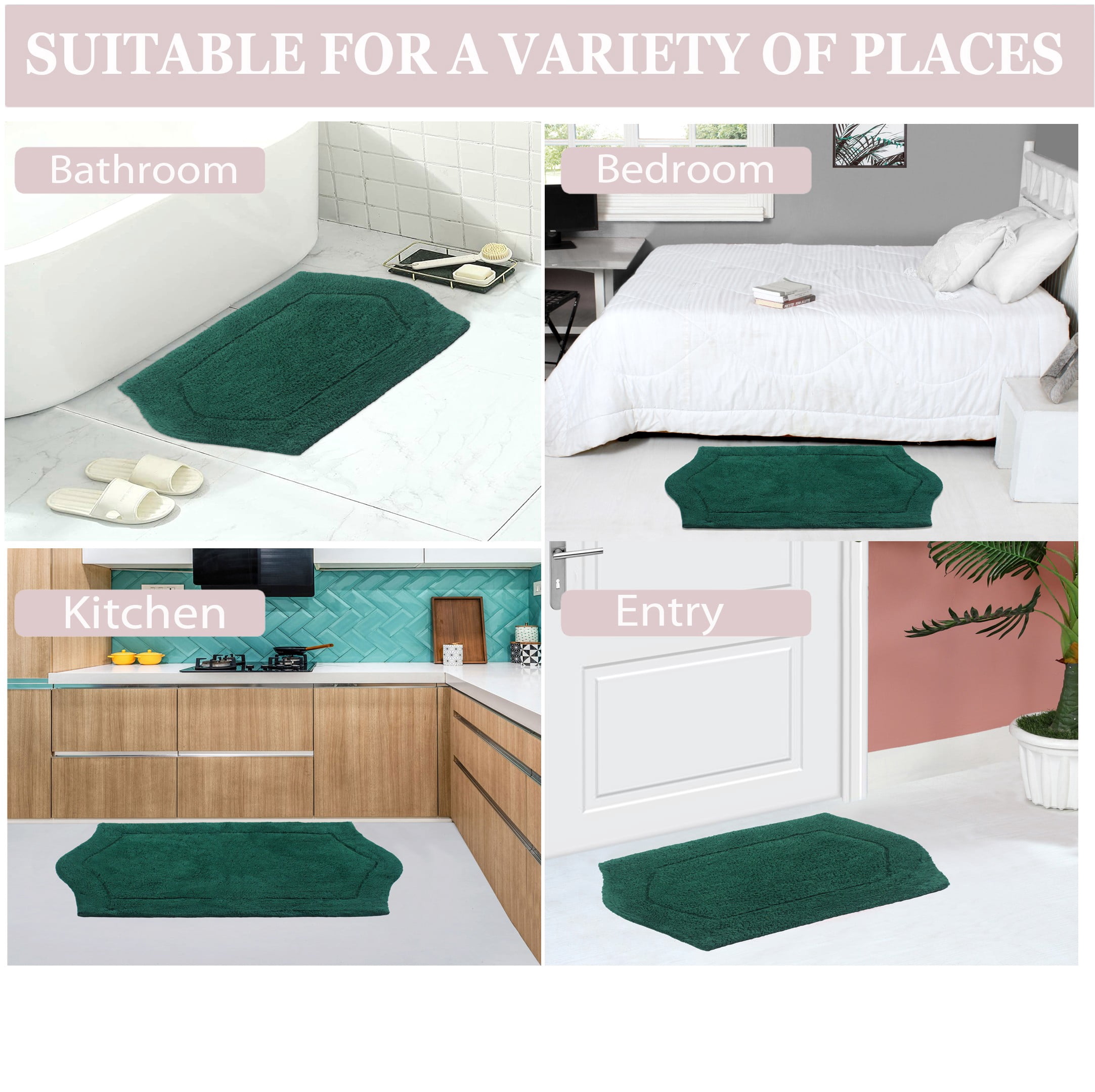 Home Weavers Waterford Collection 100% Cotton Non-Slip Bathroom Rug Set Machine Washable Bathroom Rug-17"x24", Bath Rug- 21"x34", Runner- 22"x60", Bottle Green Color 3 Piece Bath Rug set