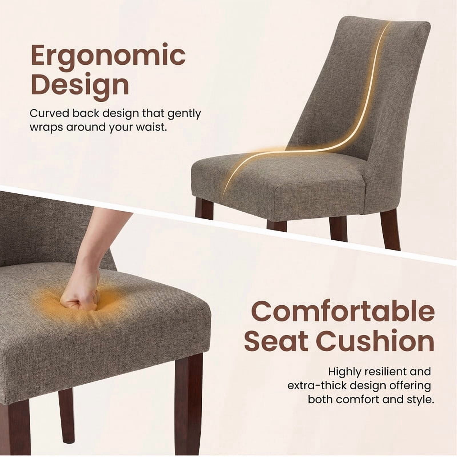 COLAMY Upholstered Dining Chairs Set of 2, Mid Century Modern Fabric Kitchen Chairs with 19.88" Seat Height and Wood Legs, Comfy Side Chairs, Brown