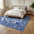 thumbnail image 3 of ODIKA 6'x9' Washable Area Rug Porcelain Toile With Pagoda Lattice Border Chinoiserie Floral Refined Structured for Queen Size Bedroom, Under Bed, Master Suite, Easy Care, Non-Shedding, 3 of 7
