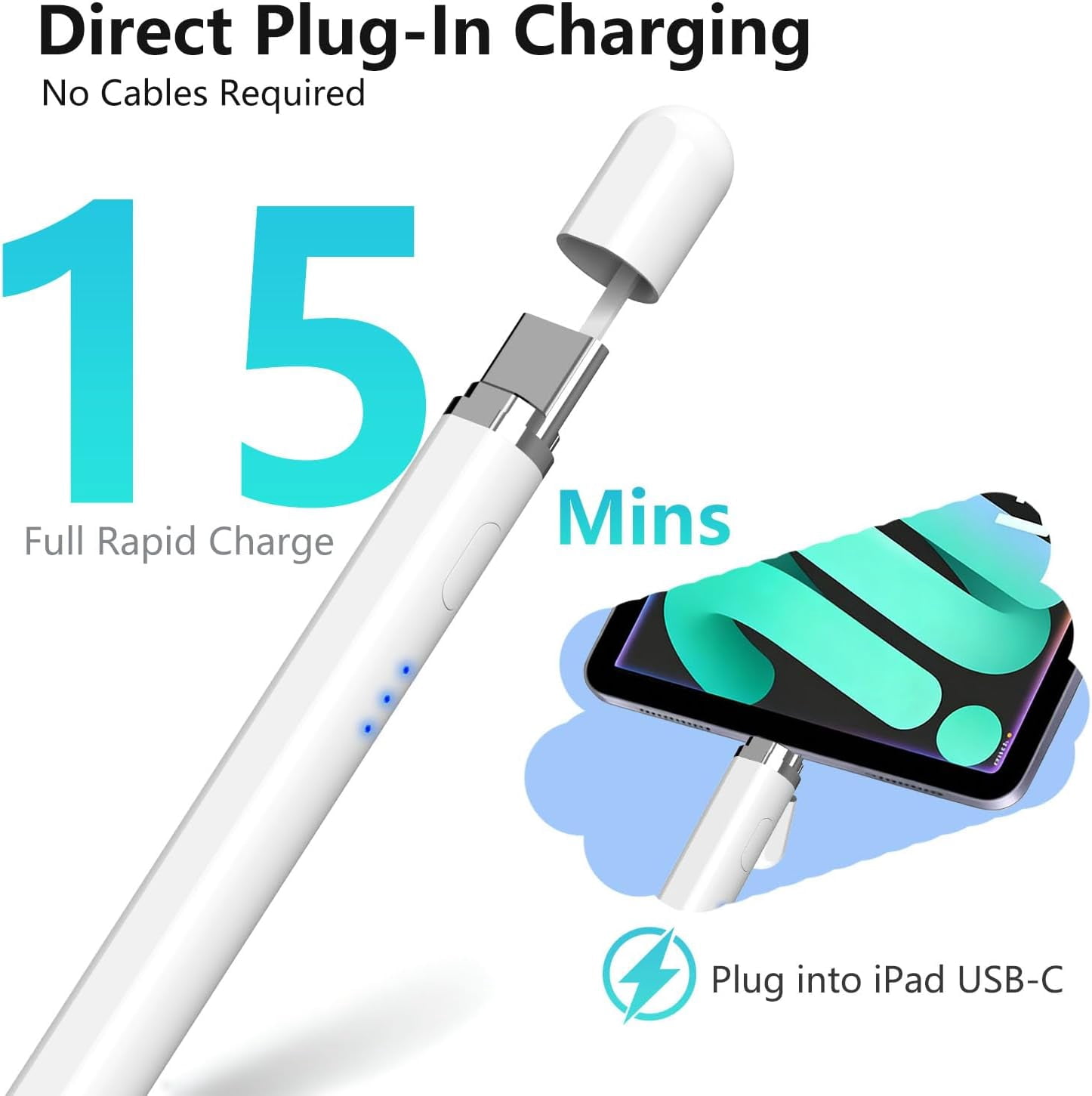 Stylus Pen for Apple iPad 2018–2026, Wireless Charging iPad Pencil 2nd Generation &1st Generation with Tilt Sensitivity& Palm Rejection, 2X Fast Charge Pencil for iPad A16 Pro 11/12.9/13, Air, Mini