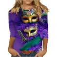 thumbnail image 2 of DPTALR Mardi Gras Women's Casual Print Crew Neck Three-Quarter Sleeve Loose T-Shirt,Purple,Size XXXL, 2 of 6