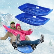 2 Packs Snow Sled, 35" Large Toboggan Snow Sled for Adults and Kids Durable Saucer Sleds for Snow Winter Snow Sledding for Outdoor Grass Dune Game Plastic Sled w/Pull Rope & 2 Handles for Kids Teens